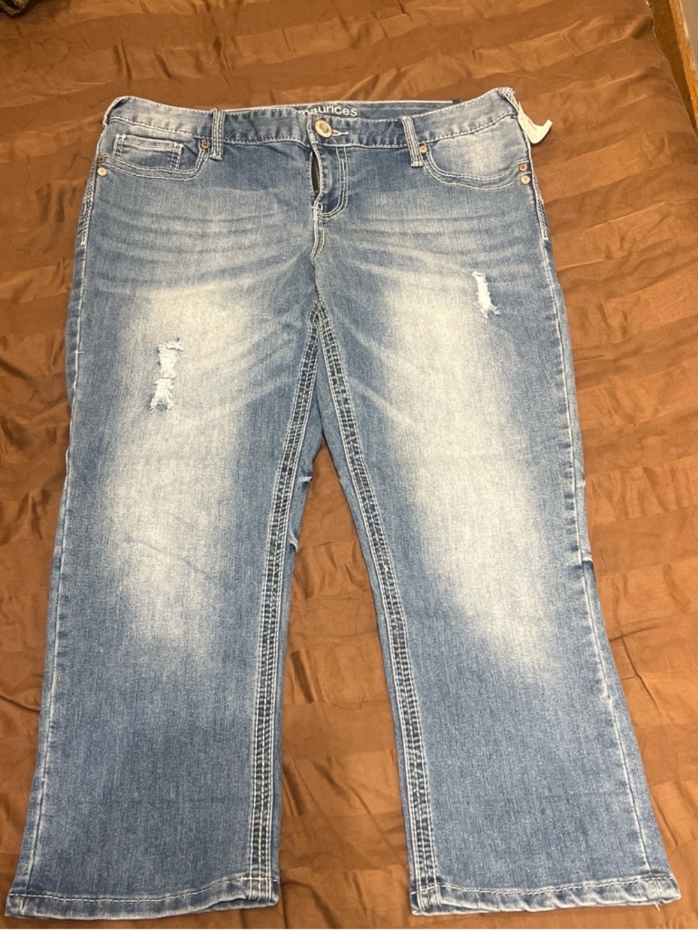Maurices Women's Light Blue Distressed Capris